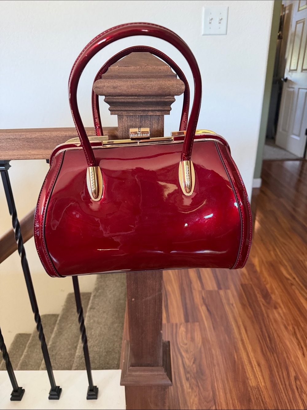 Glossy Red Patent Leather Top-Handle Bag